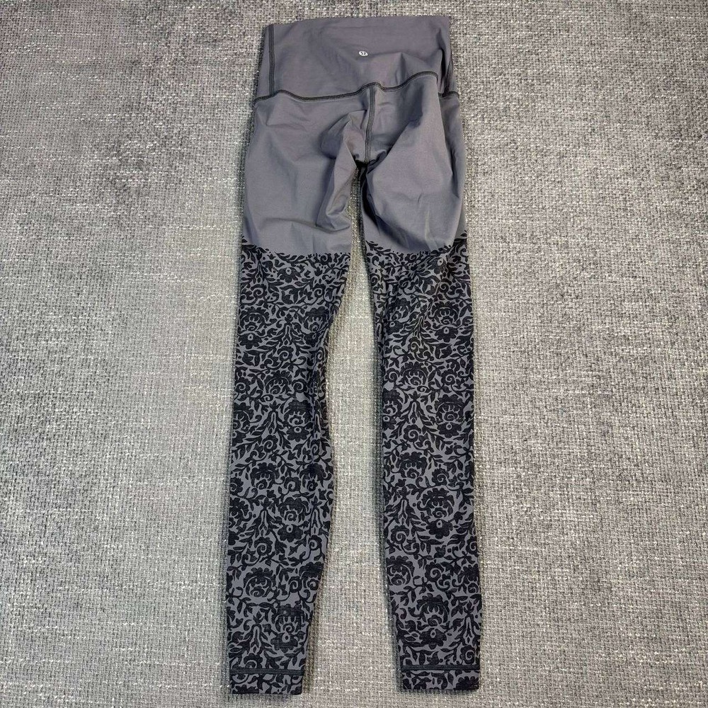 Lululemon High Times Pant Womens 2 Grey Black Flocked Floral Damask Leggings
